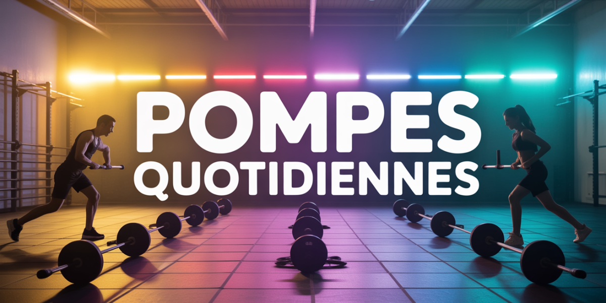 Personnes faisant des pompes en salle, texte pompes quotidiennes