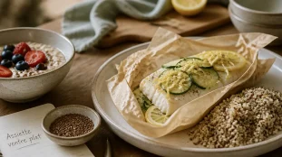 Recette pour maigrir le ventre : cabillaud, quinoa, courgette et citron