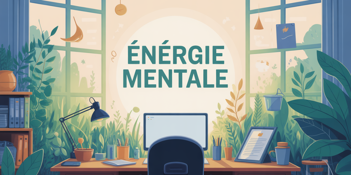 retrouver de l energie mentale bureau stylise vegetation et objets