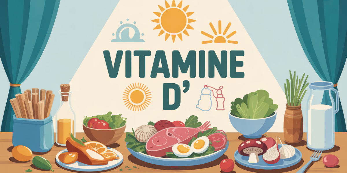 table aliments riches vitamine D soleil illustration